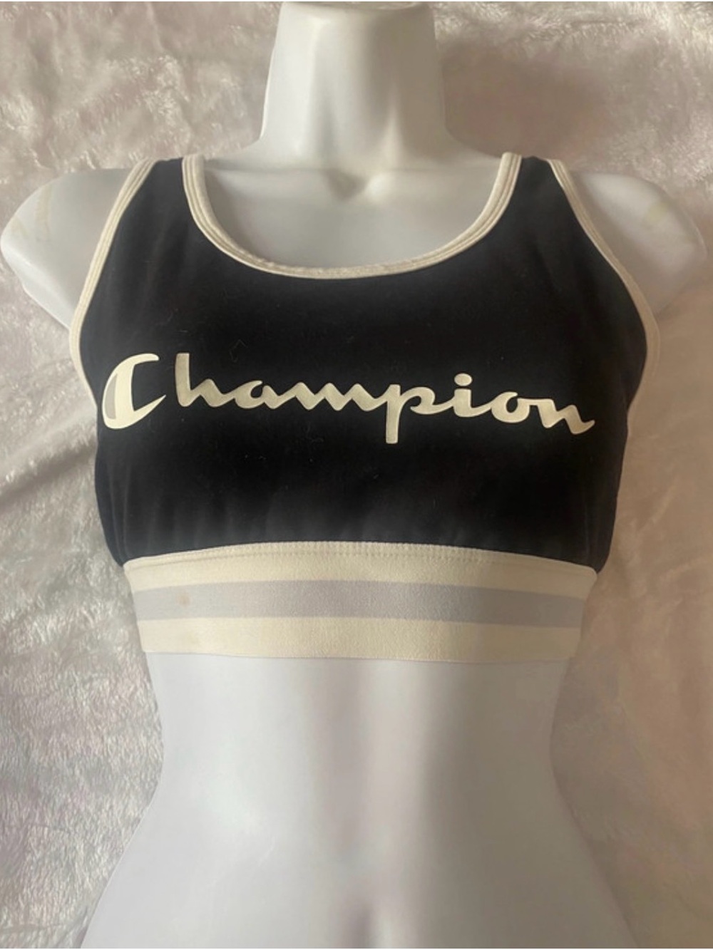 Champion Black Sports Bra with Cream Trim & Logo